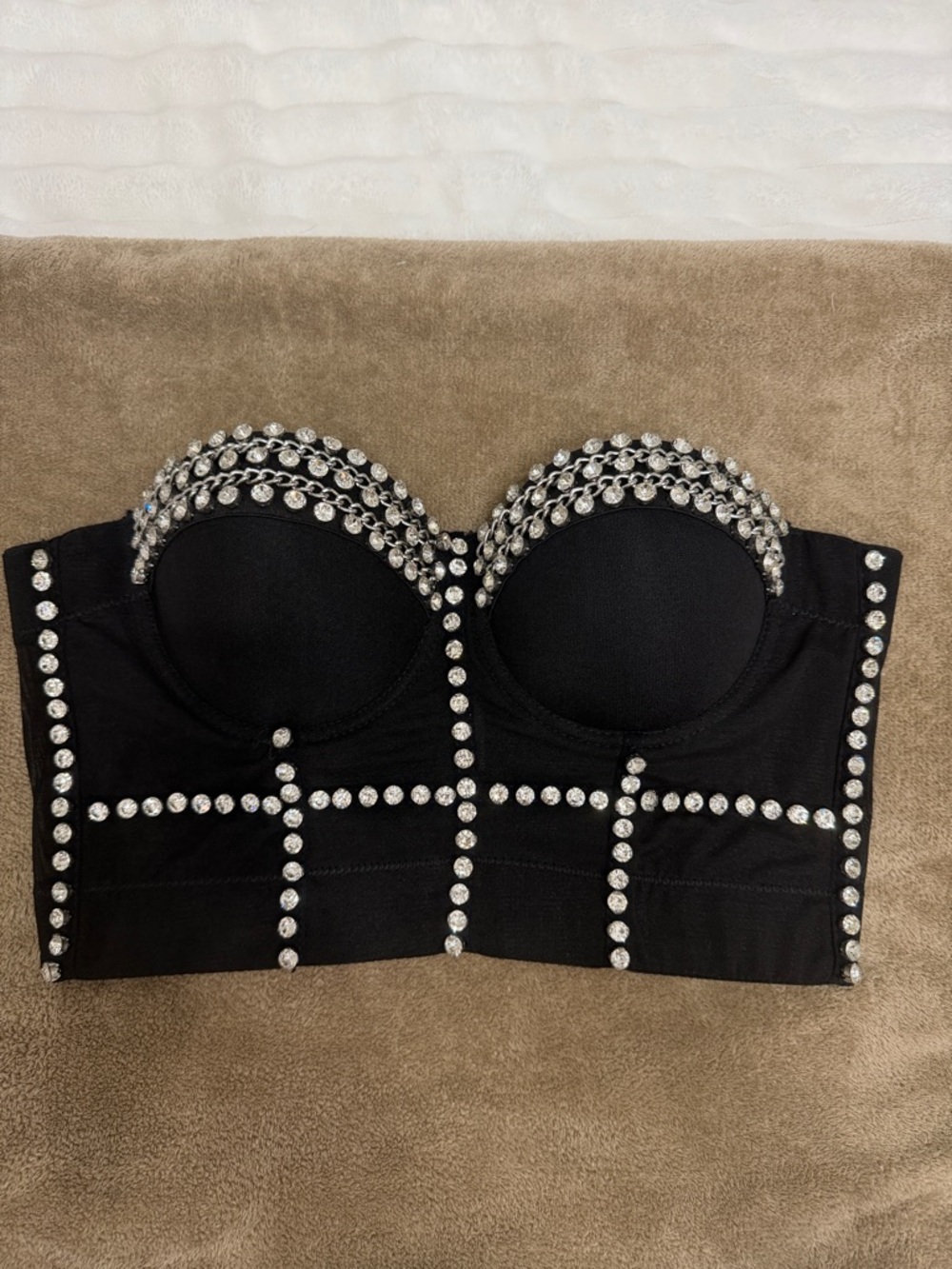 Embellished Black Strapless Bandeau Bustier